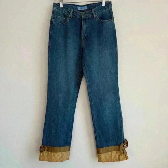 The Denim Tailor Women’s 8 Blue Denim Jeans Embellished Cuffs w/Bows Rhinestones - Picture 8 of 14